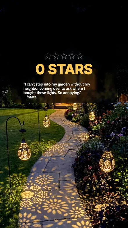 Reverse testimonial static ad for solar garden lights